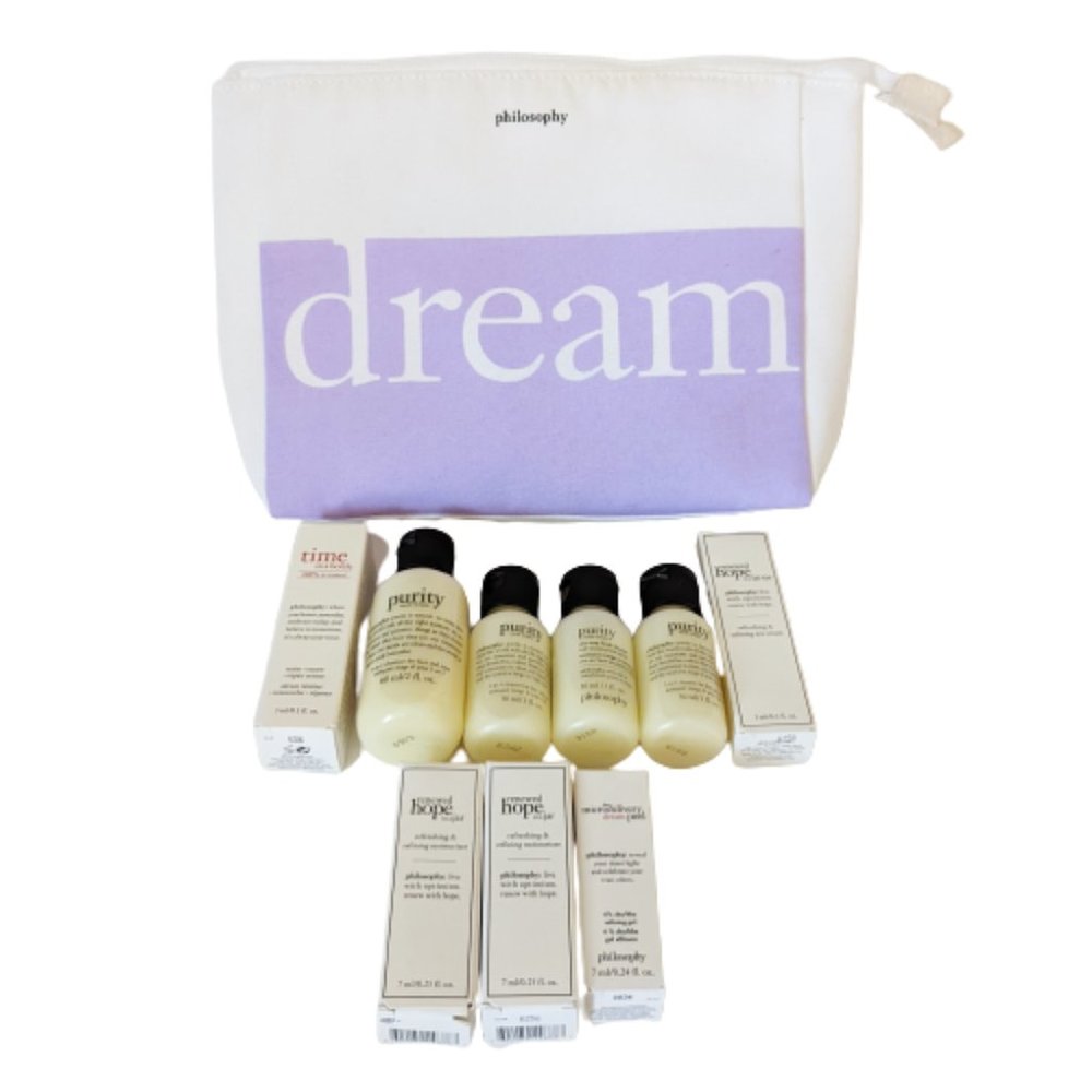 New Dreamy Philosophy 10 Item Bundle - Travel Size Skincare and Bag Set